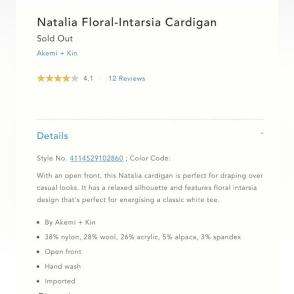 Anthropologie Natalia Floral Intarsia Cardigan Sweater Sz S Akemi Kin open front - Picture 10 of 10